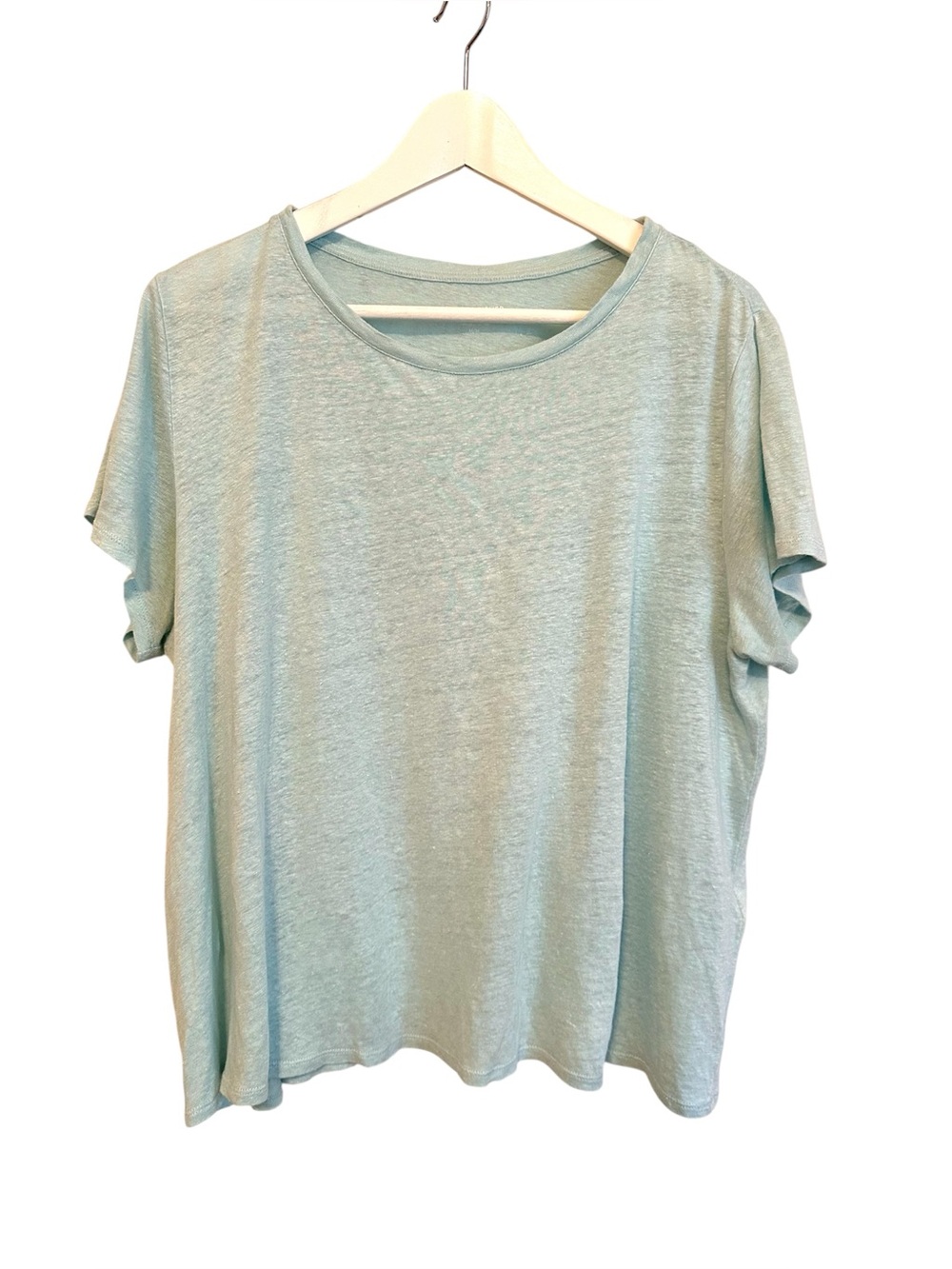 Eileen Fisher Organic Linen Short Sleeve T-shirt Aqua Blue Medium
